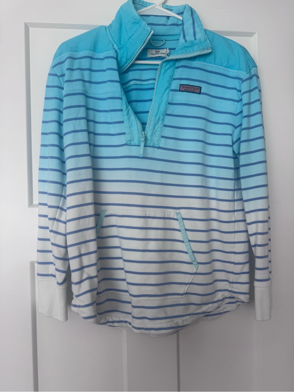 Vineyard Vines Boys Aqua & White Striped Quarter-Zip Pullover